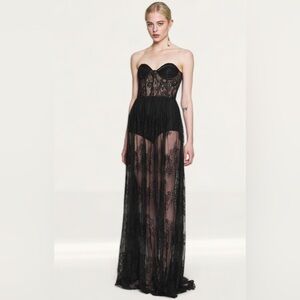 Lexi Sheridan Black Lace Strapless Gown Dress Sheer Maxi US 8‎ NWT